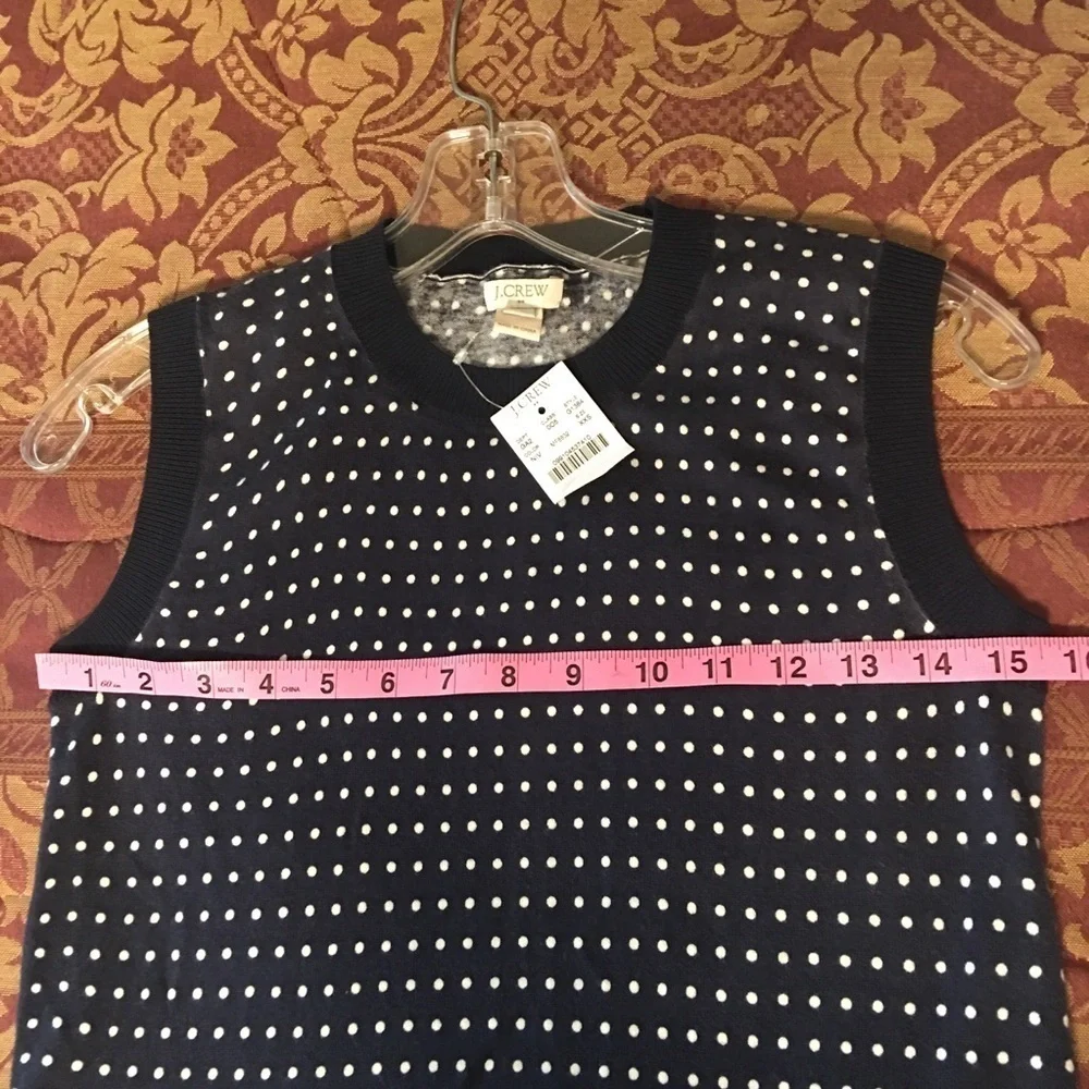 J. Crew Navy Blue Polka Dot cotton Tee Top XXS NWT